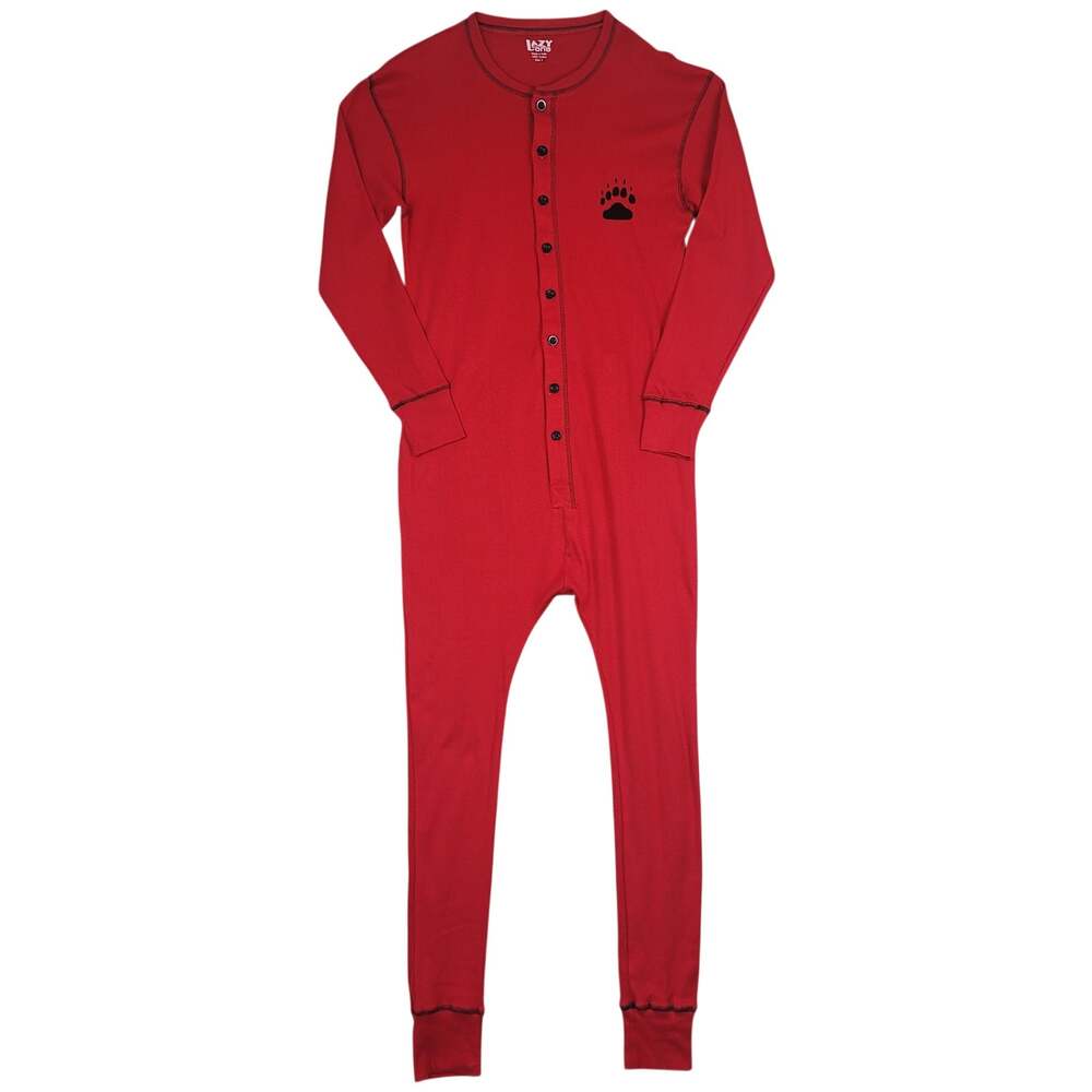 Lazy One Bear Bottom Menβs S Red Cotton Onesie Union Suit Pajamas